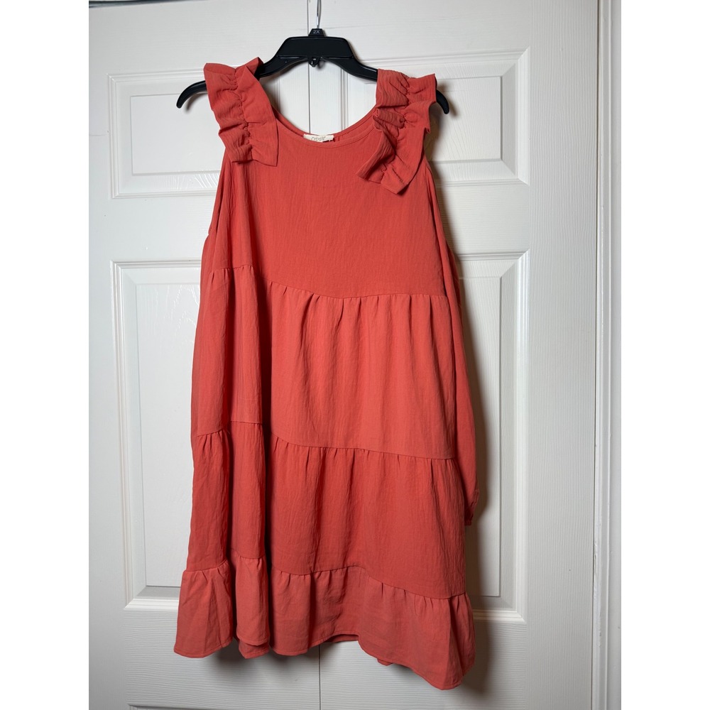 ODDI orange cold shoulder tiered ruffle dress‎